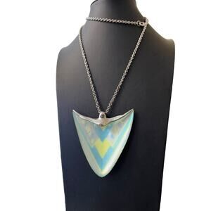 Alexis Bittar Lucite Pendant Necklace Iridescent Triangle Statement Y2K
